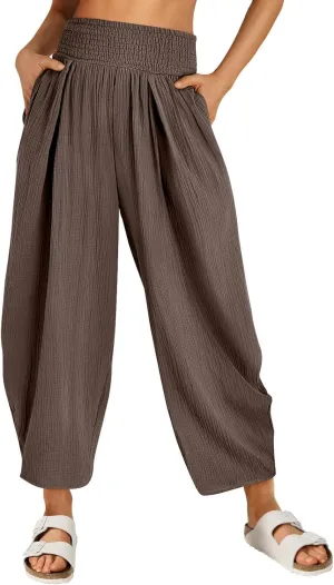Womens High Waist Wide Leg Pants Flowy Casual Loose Spring Summer Solid Trousers with Pocket