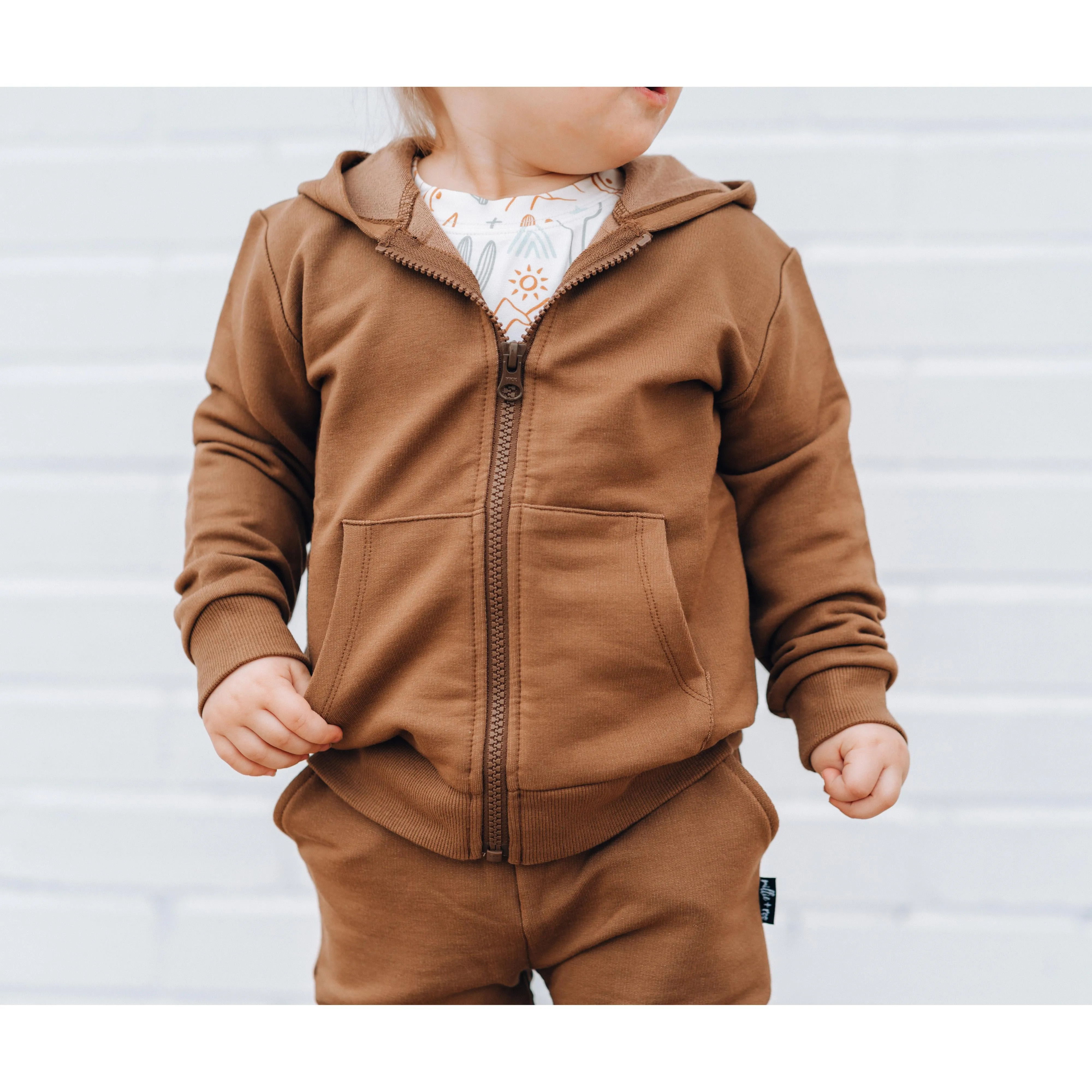 ZIP HOODIE- Bark Bamboo French Terry