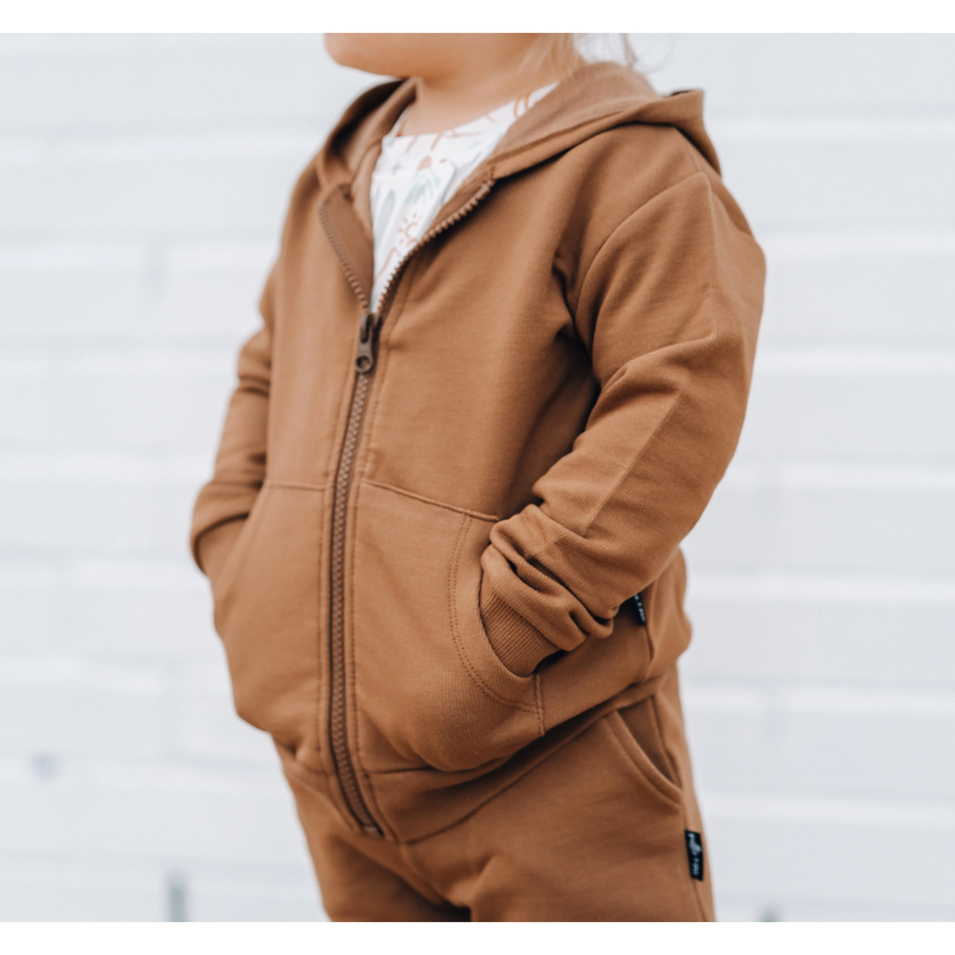 ZIP HOODIE- Bark Bamboo French Terry