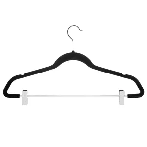 ZOBER Premium Quality Space Saving Velvet Pants Hangers Strong and Durable, with Metal Clips - 360 Degree Chrome Swivel Hook - Ultra Thin Non Slip Skirt Hangers, with Notches, 20 pack (Black)